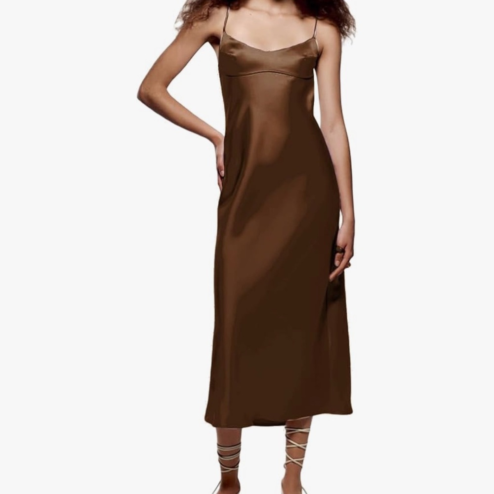 Brown Satin Slip Dress
